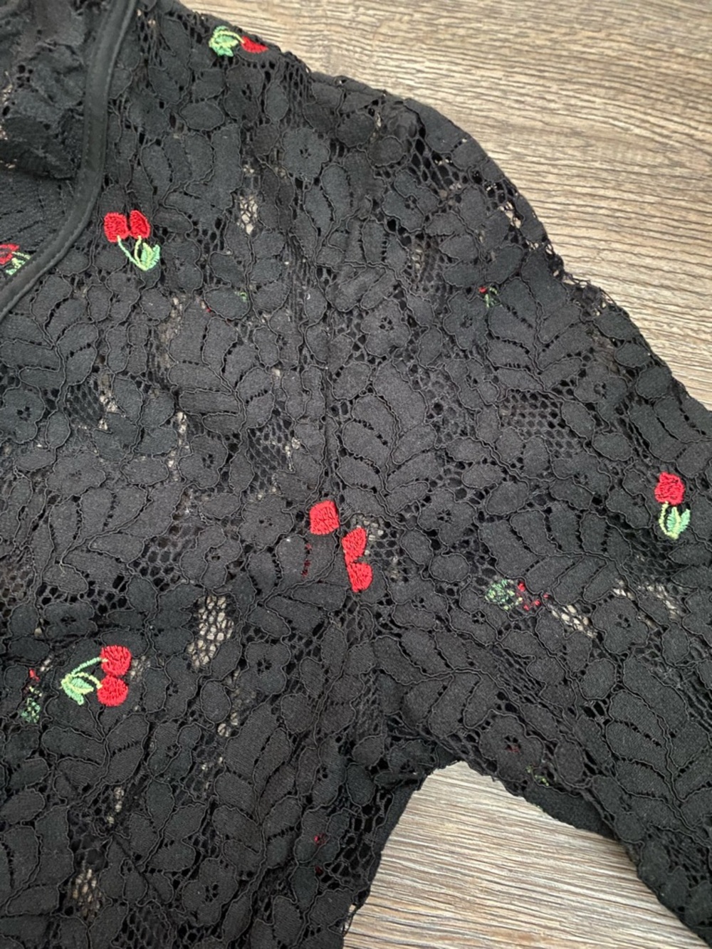 The Kooples Black Lace Wrap for over a Dress with Red Cherry Embroidery - Picture 3 of 3